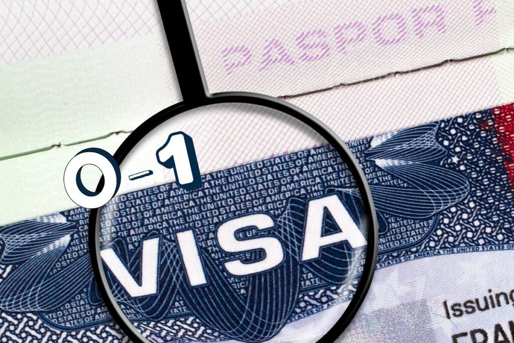 Nigerian tech founder reviewing O-1A visa application documents under a magnifying glass
