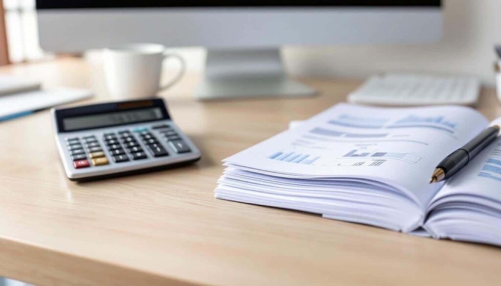  Calculator and financial documents on a desk representing tax planning before relocation